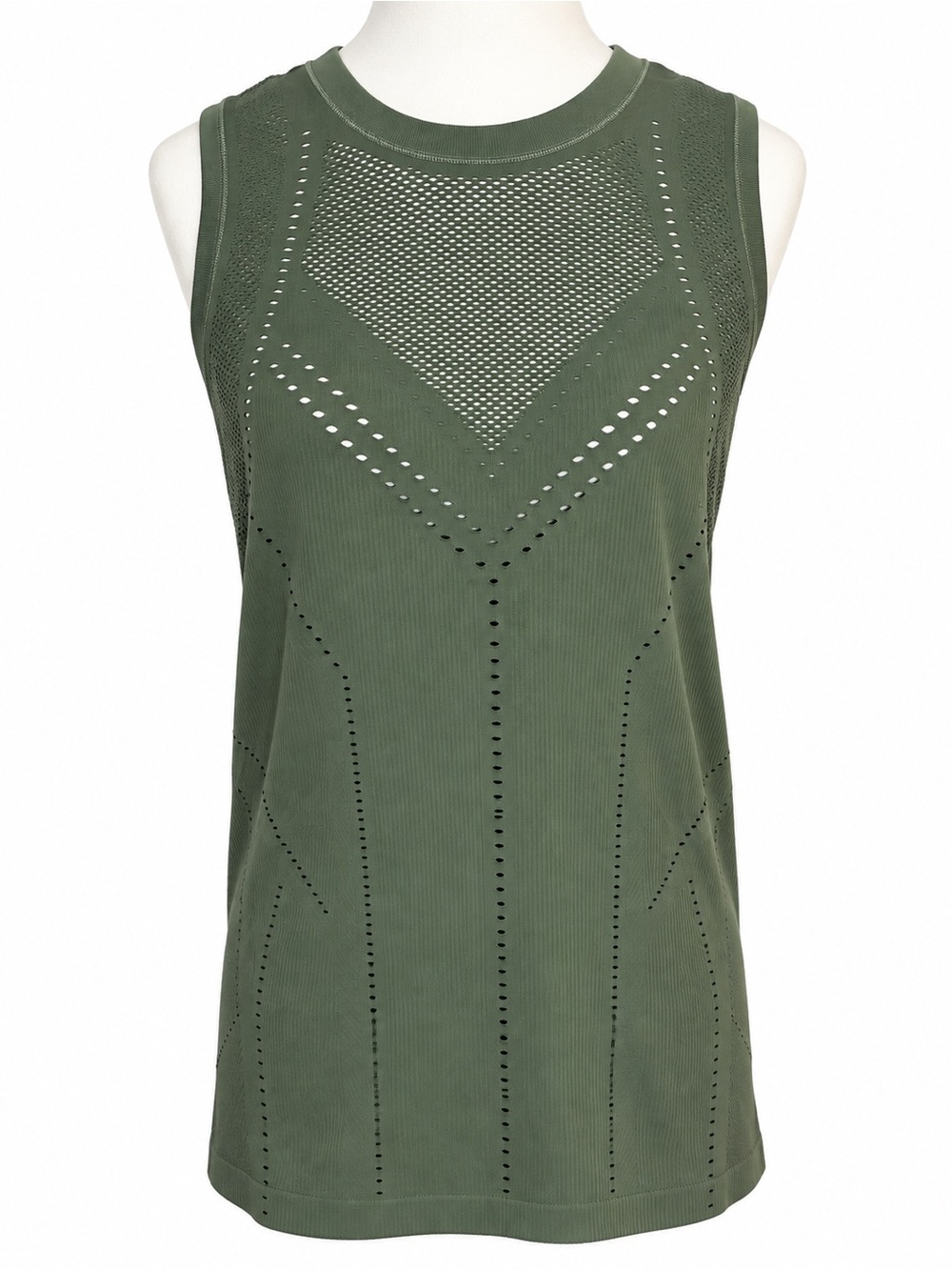 Athleta Oxygen Tank XL Olive Green Seamless Mesh Workout Top
